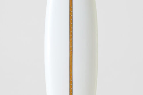 LIND Canvas electric surfboard in white with oak wood tail block