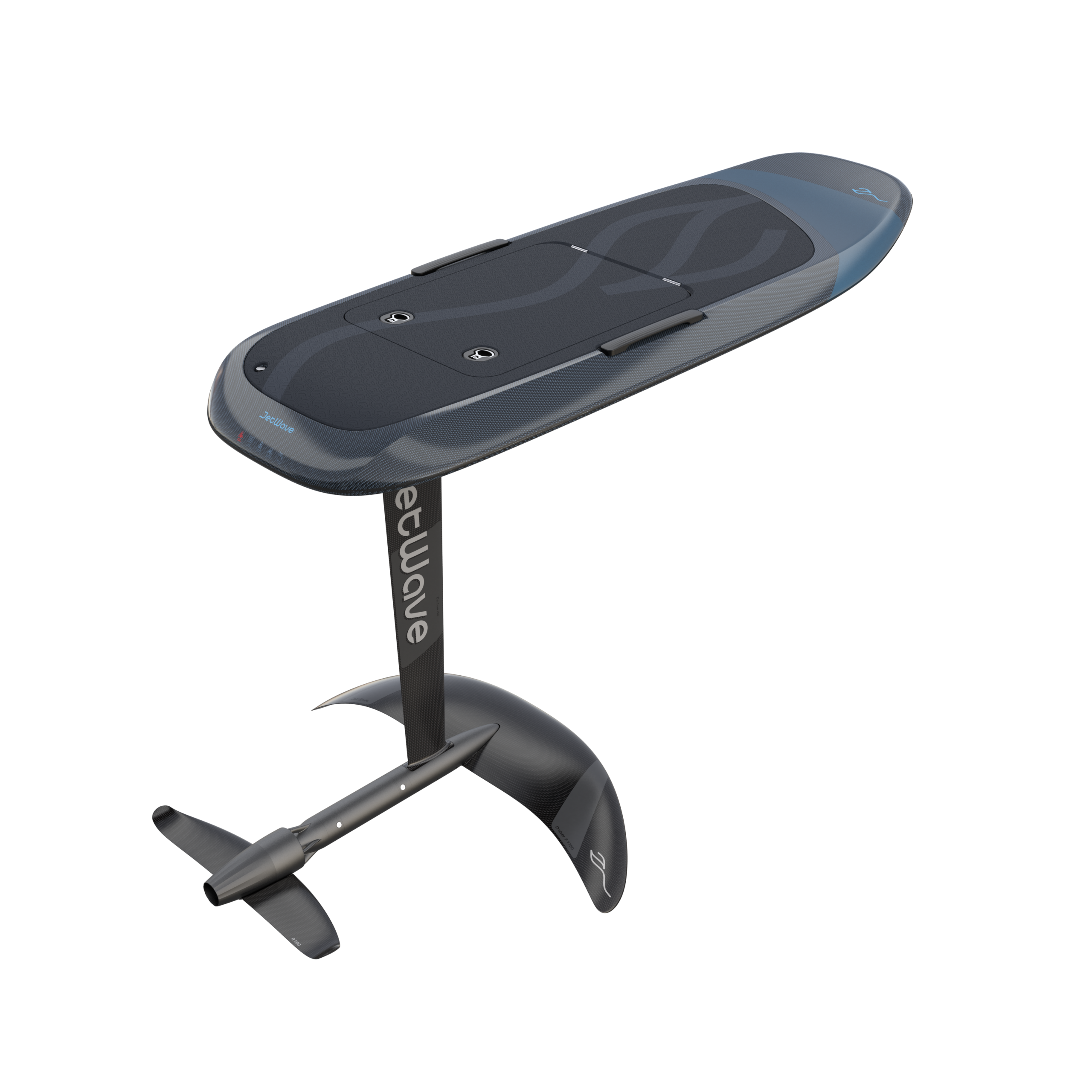 JetWave Carbon 100 eFoil board top view with carbon finish
