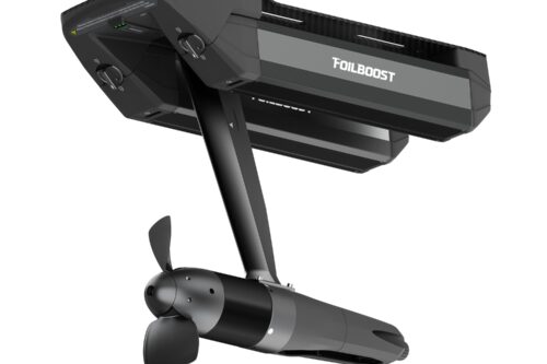 Waydoo FoilBoost foil assist carbon propulsion unit on white background