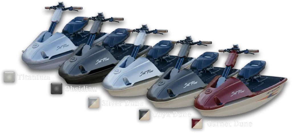 Jetscooter Tourer 2000 — five finishes: Garnet Dune, Onyx Dune, Silver Dune, Obsidian, Titanium