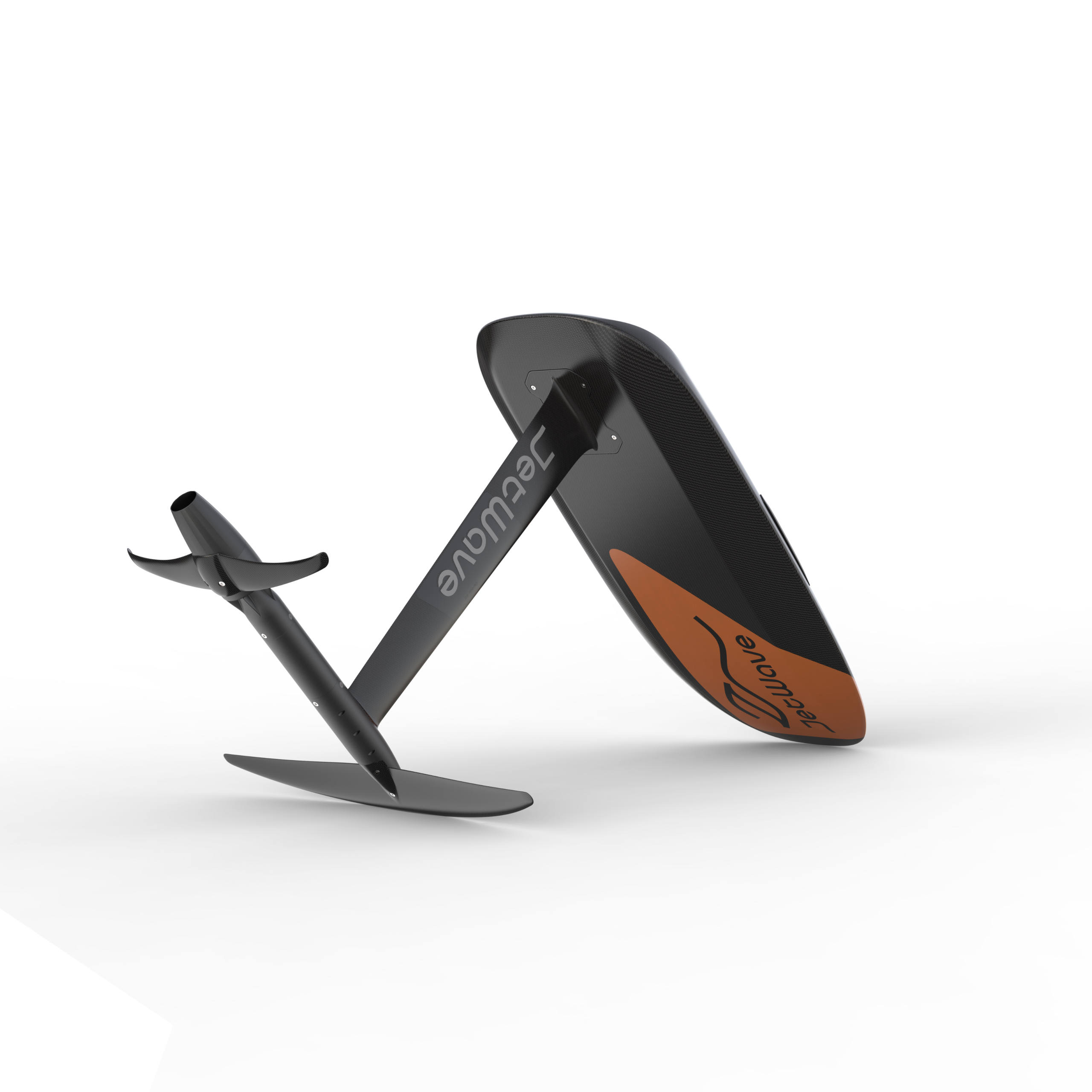 JetWave Carbon 55 eFoil — underside with Stellar Orange hull